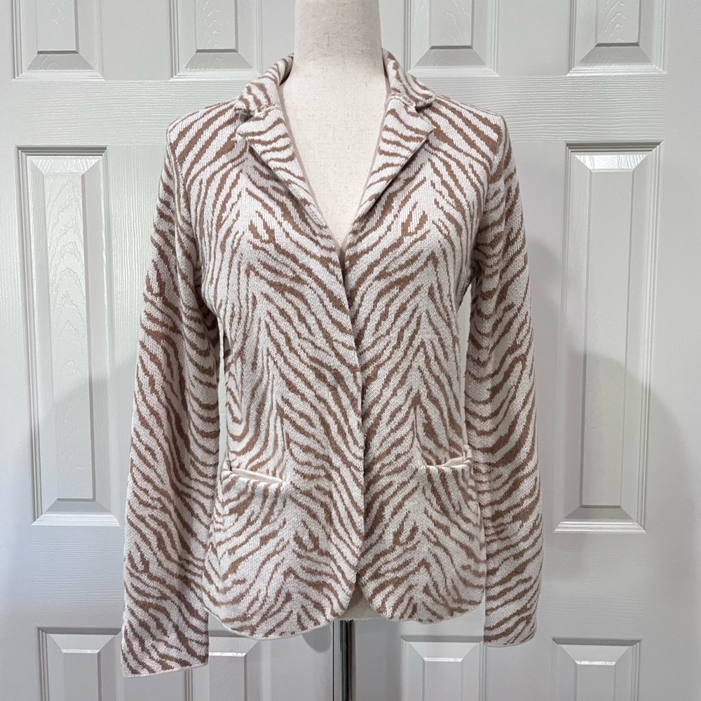 Maeve Anthropologie Zebra Print Wool Blend Sasha Cardigan Sweater Jacket Size S